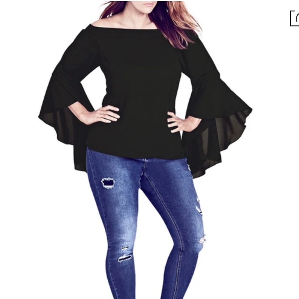 city chic romantic off shoulder bell sleeve black top size Large 20